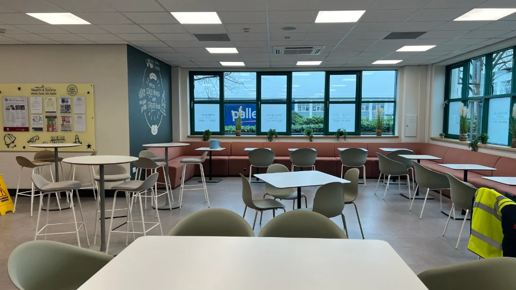 the office refreshment area at Samworths with tables and chairs in a relaxed setting